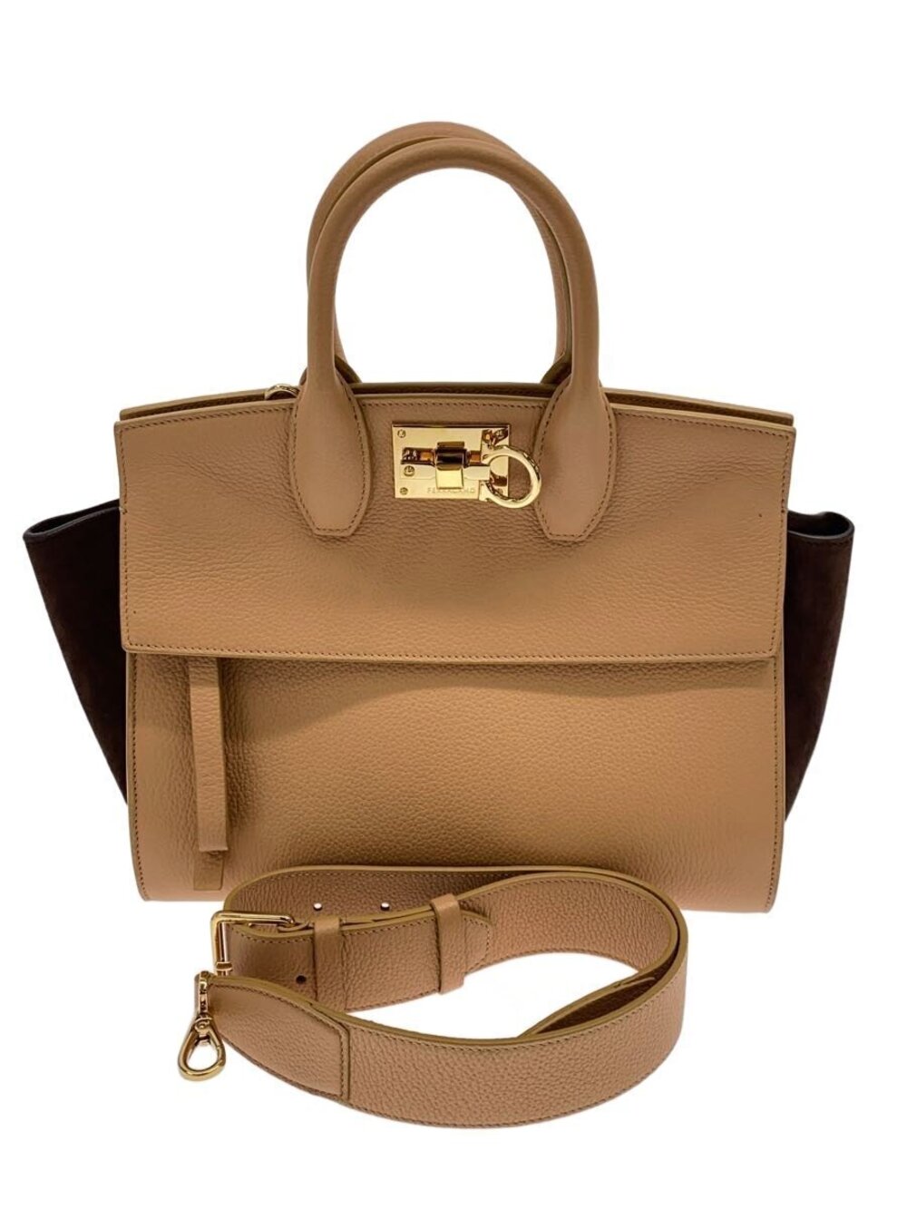 Salvatore Ferragamo Studio Shoulder Bag Leather x Suede Orange Brown